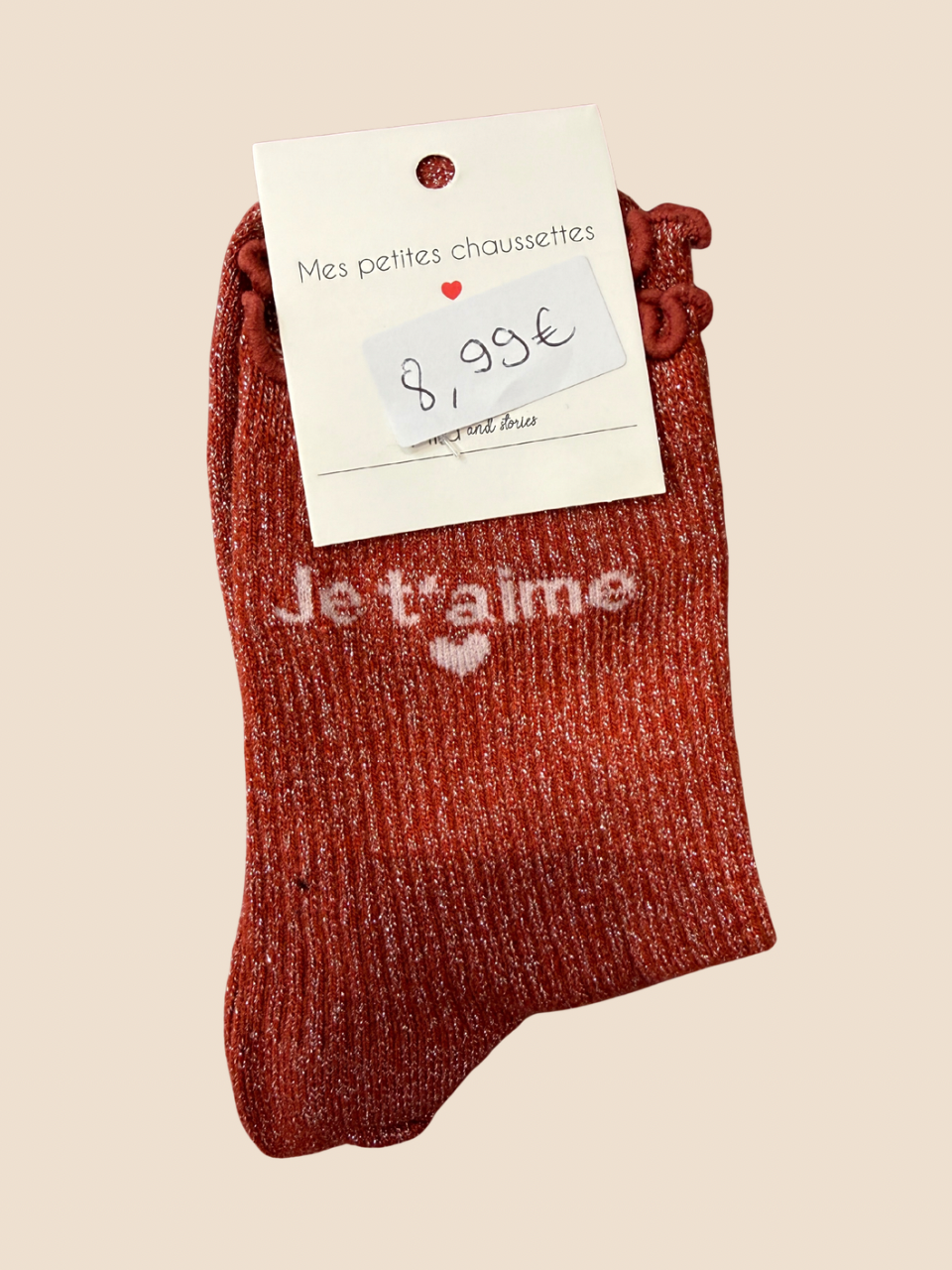 Chaussettes à paillettes Je t’aime (Plusieurs coloris)