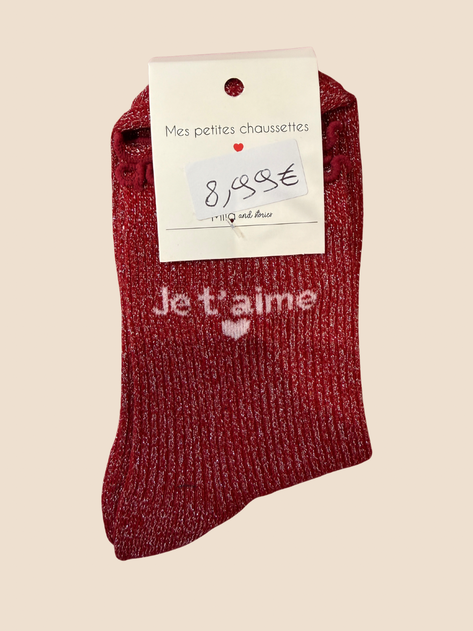 Chaussettes à paillettes Je t’aime (Plusieurs coloris)