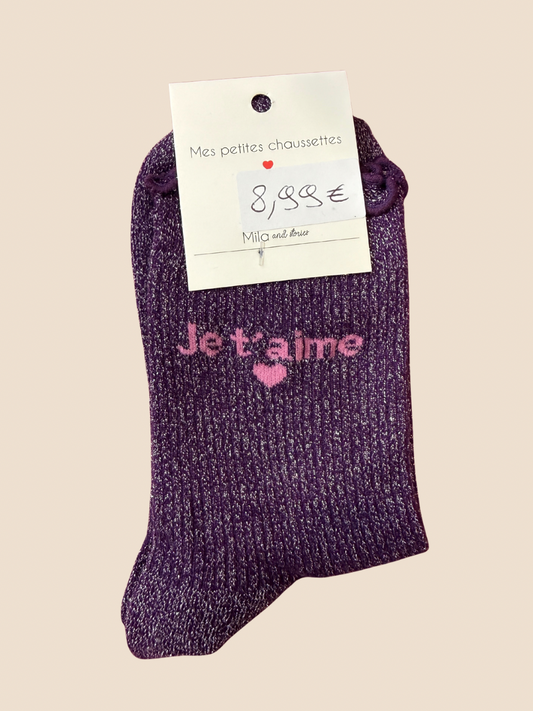 Chaussettes à paillettes Je t’aime (Plusieurs coloris)