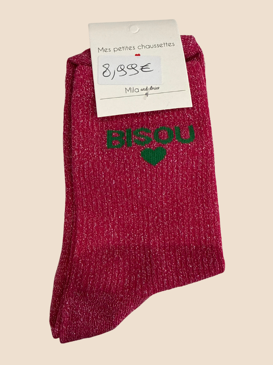 Chaussettes à paillettes Bisou (Plusieurs coloris)